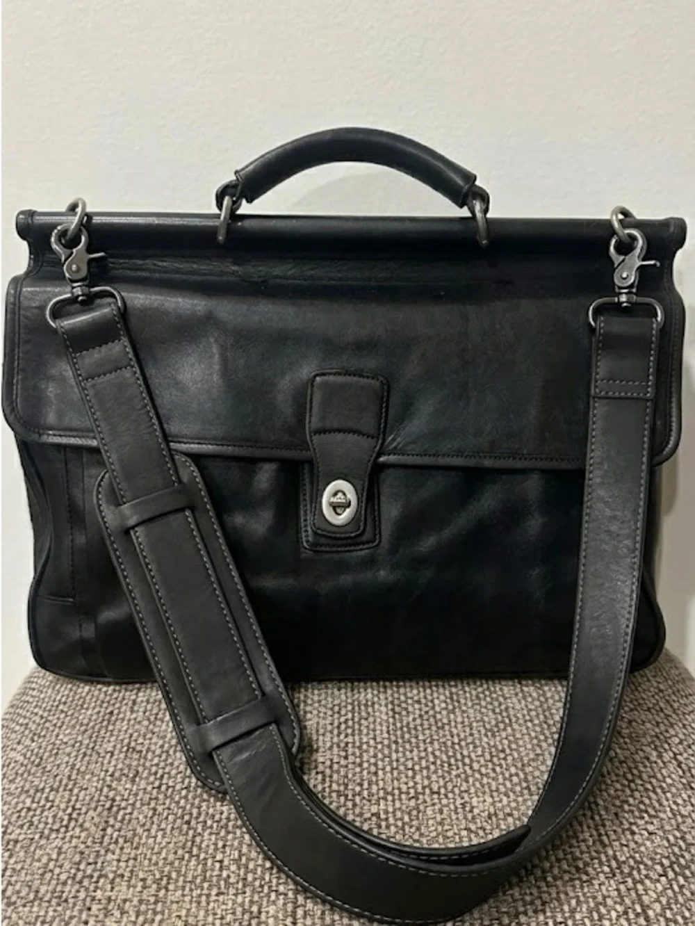 Vintage COACH Black Glove Tanned Leather Transatlantic Messenger Briefcase 6456